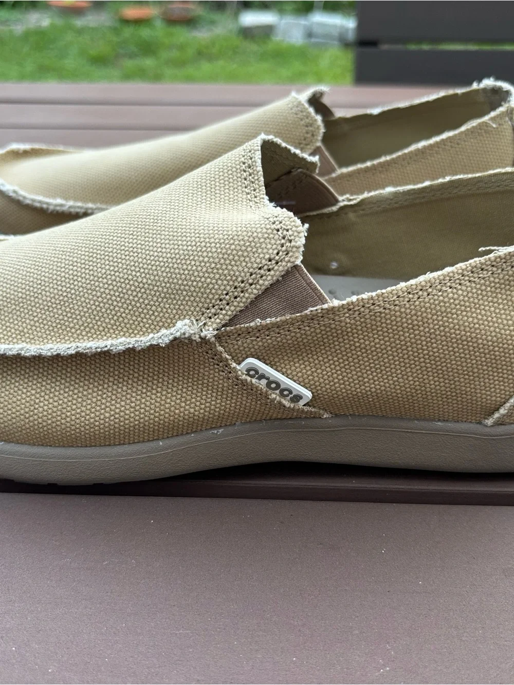 CROCS Men’s Canvas Slip-On Loafers in Khaki Tan